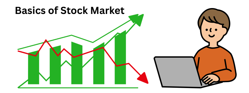 Illustration of a beginner learning how to understand stock market basics with stock charts, price trends, and market data.